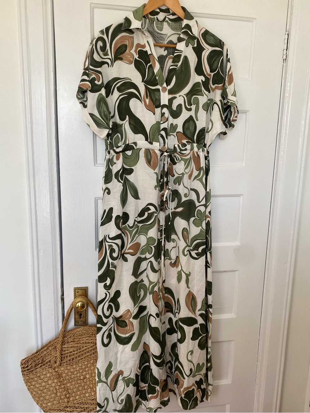 Viscose printed funky button down maxi dress